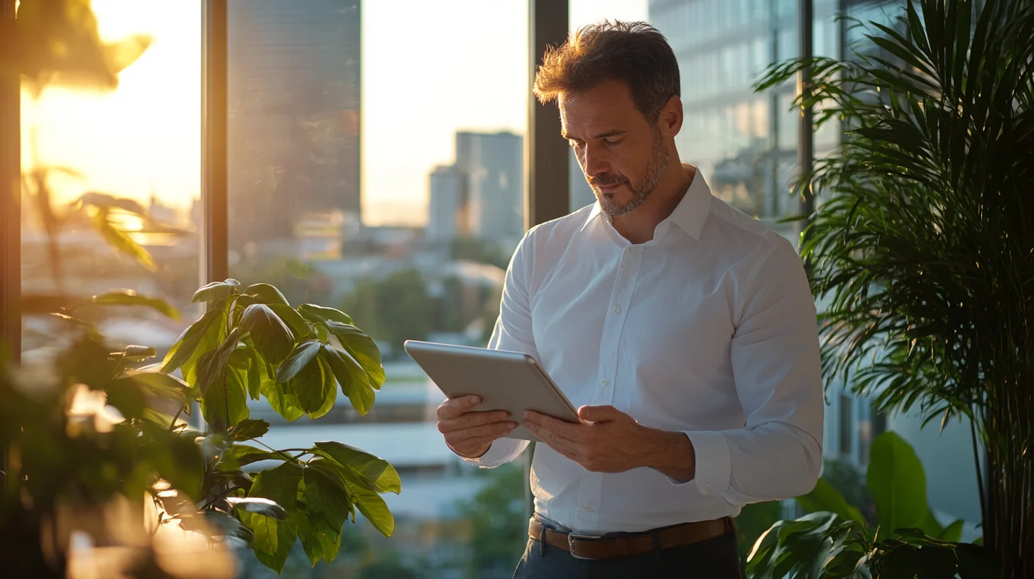 Businessman comparing loan options on tablet